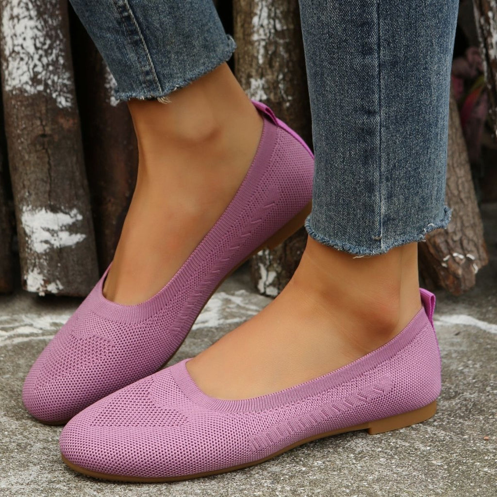Large size flying knit single shoes for women, new spring and autumn collection, round toe, low heel, lazy casual mother shoes