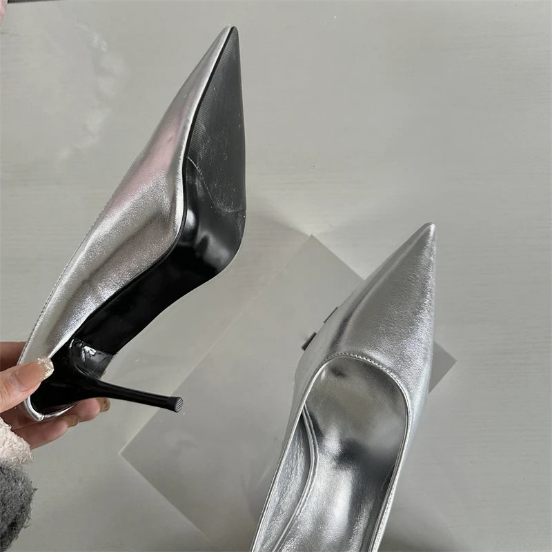 Eilyken Spring Fashion Gold Silver Pointed Toe Women Slippers Sexy Thin Heels Sandals Stripper Banquet Mule Female Shoes