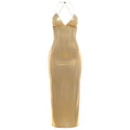 Elegant Bright Color Ice Silk V-Neck Sexy Backless Fitted Dress