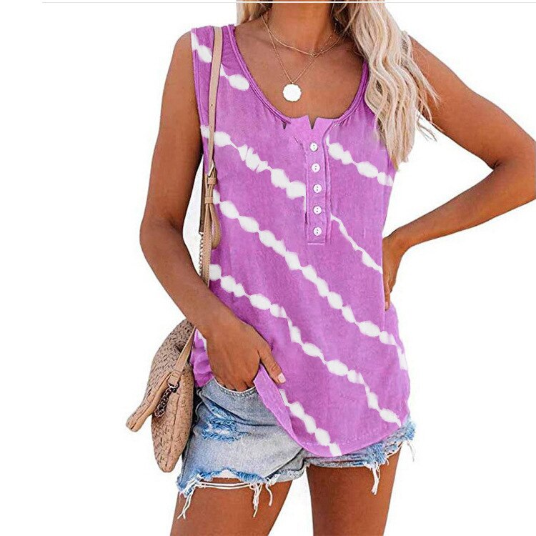 T-shirt women new summer comfortable leisure inclined stripe T-shirt sleeveless collar buttons stripe tshirt MYJ168128