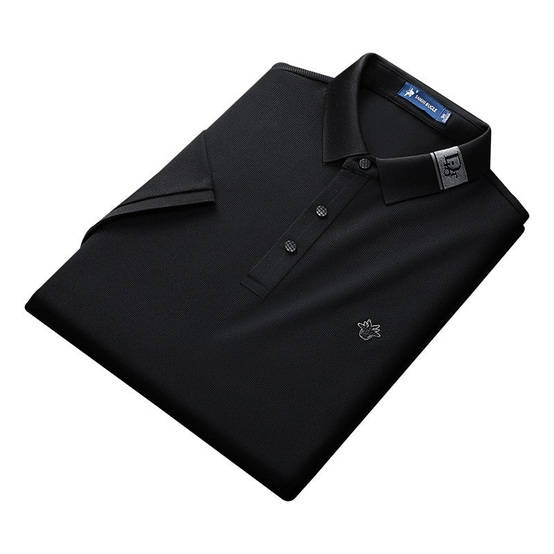 Men's Ice Silk Short-sleeved T-shirt with Lapel Collar for Summer, Business Casual Men's Wear, Father's Day Gift