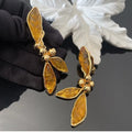 Retro style leaf tassel ear clip without ear hole earrings and earrings