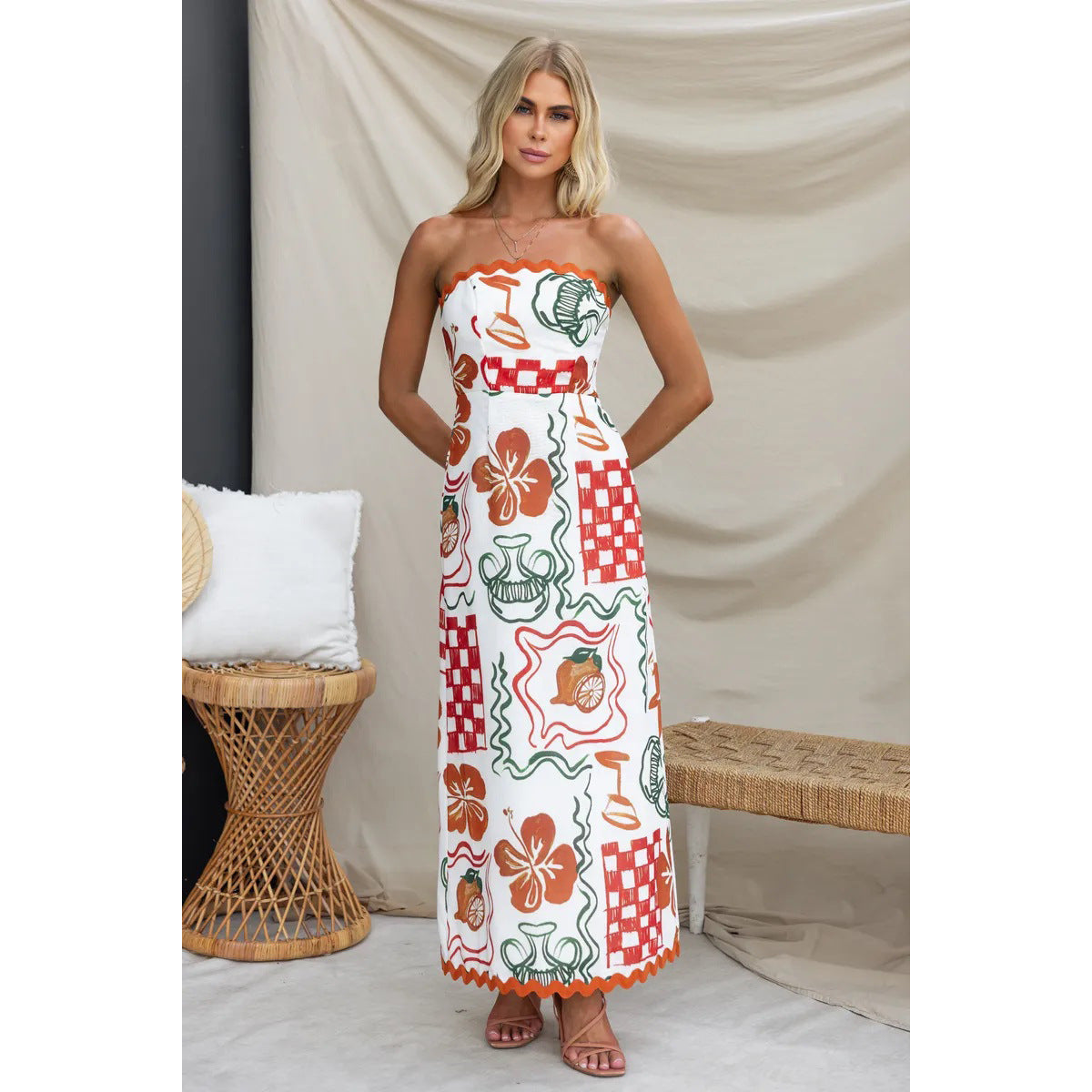 Spring and Summer New Wrap Chest Pleated Casual Dress INS Holiday Loose Women's Dress