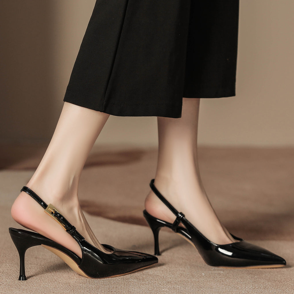 Women's High Heel Pointed Toe Stiletto Ankle Strap Pumps, Sexy Ladylike Red Patent Leather Open-Toe Shoes