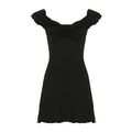 Sweet and Cool Style Ruffled V-Neck Bust Pleated Dress with Sexy Shoulder-Baring Design
