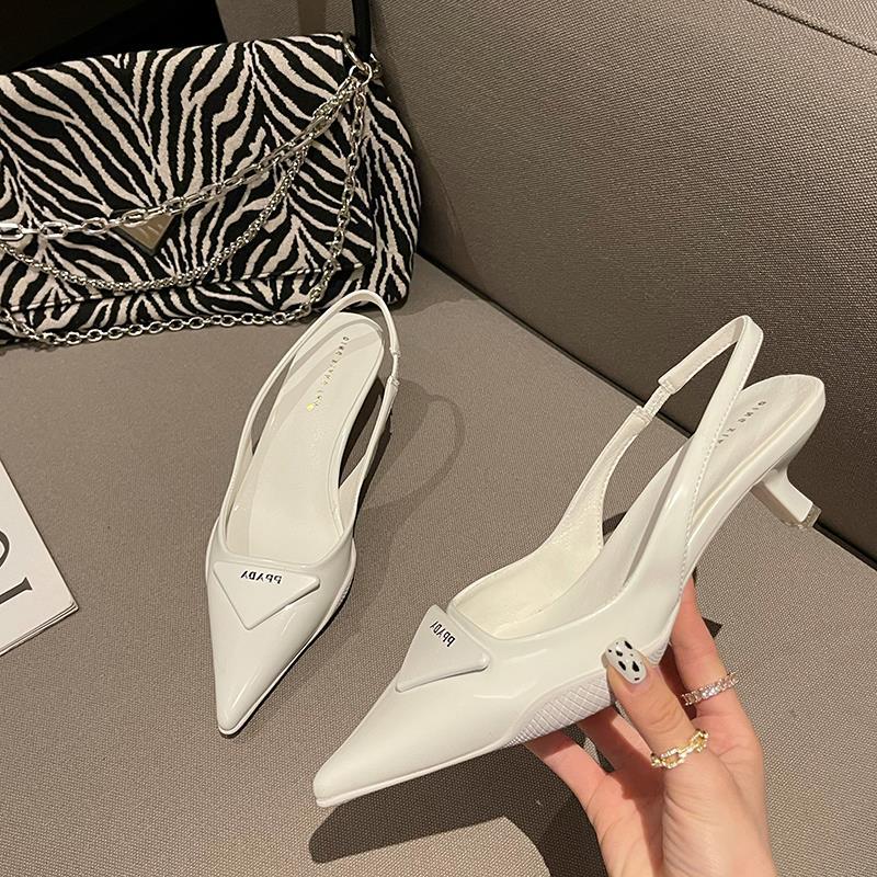 Spring Fashion Pointed Toe Backless Shallow Stiletto Sandals Korean Style Simple Pointed Cat Heel Fashion Women's Shoes