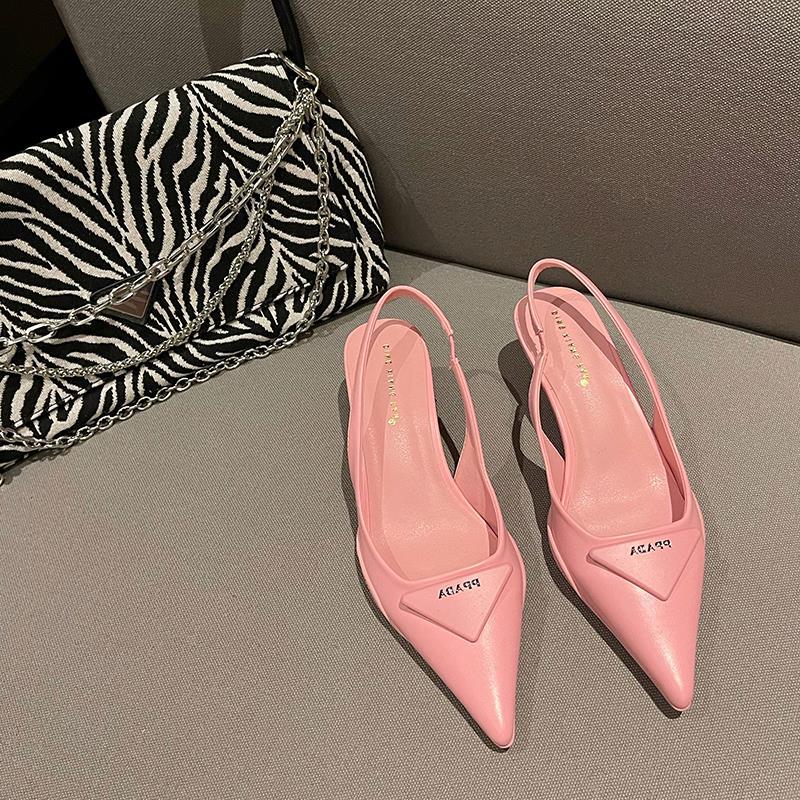 Spring Fashion Pointed Toe Backless Shallow Stiletto Sandals Korean Style Simple Pointed Cat Heel Fashion Women's Shoes