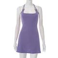 Solid color beaded halter neck dress