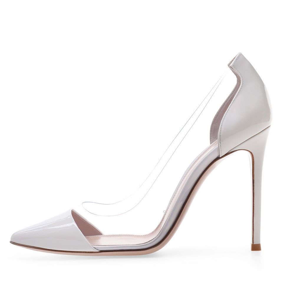 PVC Spliced Pointed High Heel Single Shoes Large Women's Shoes Fashion Shoes