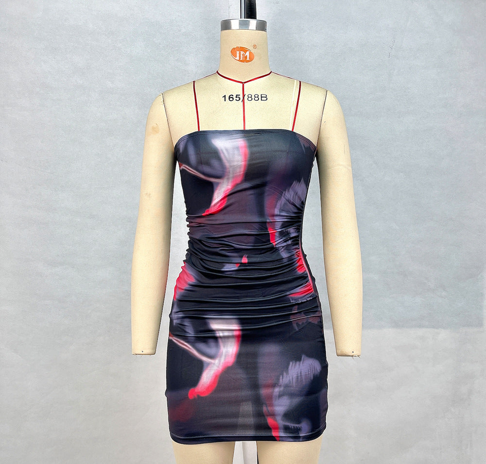 Skirt with strapless print and bag buttocks dress
