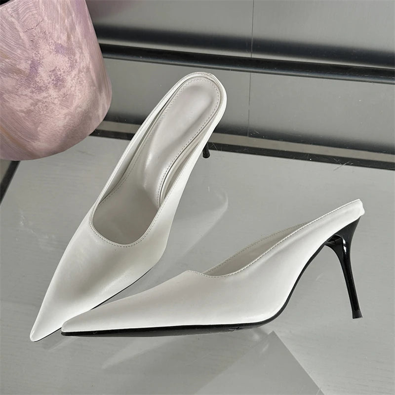 Eilyken Spring Fashion Gold Silver Pointed Toe Women Slippers Sexy Thin Heels Sandals Stripper Banquet Mule Female Shoes