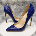 Navy Blue Crocodile Effect Pattern Women's Pointy Toe High Heel Shoes Chic Ladies Slip-On Stiletto Pumps