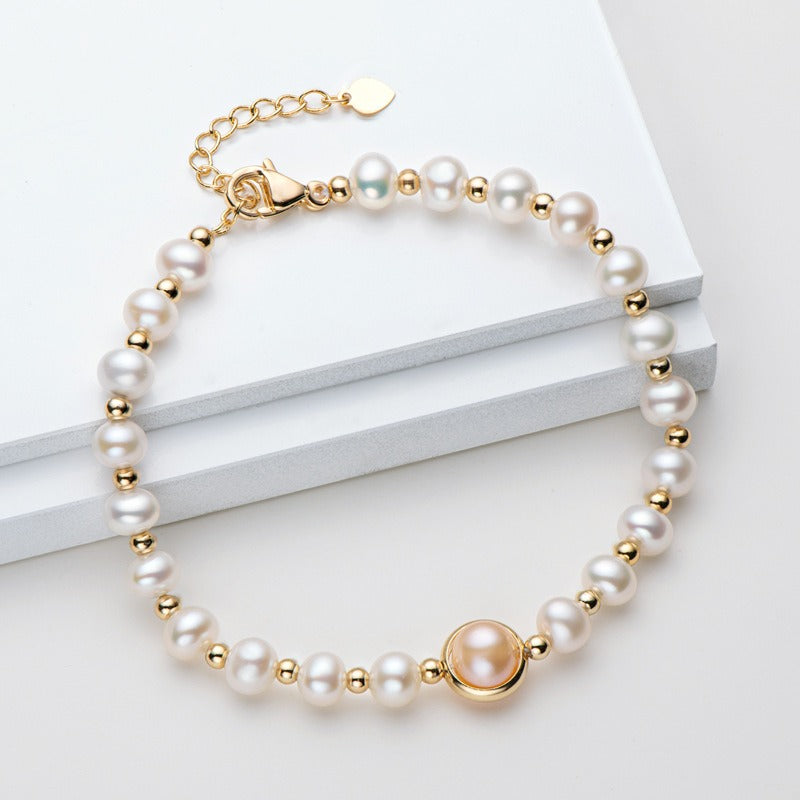 Small Design Luxury and Premium 14K Gold Wrapped Pearl Bracelet Women's Natural Freshwater Pearl Jewelry
