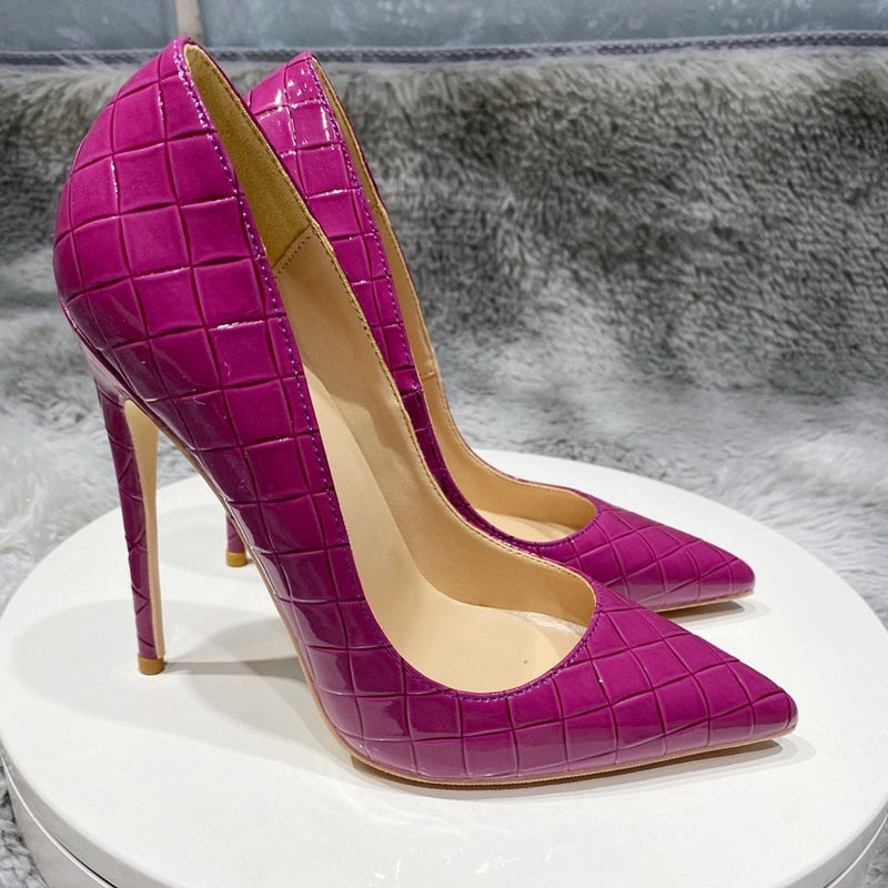 Tikicup Purple Croc-Effect Women Sexy Pattern Extremely High Heels Slip On Pointed Toe Stiletto Pumps Ladies Chic Party Shoes