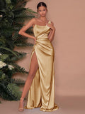 Elegant temperament satin off shoulder sexy women's summer dress