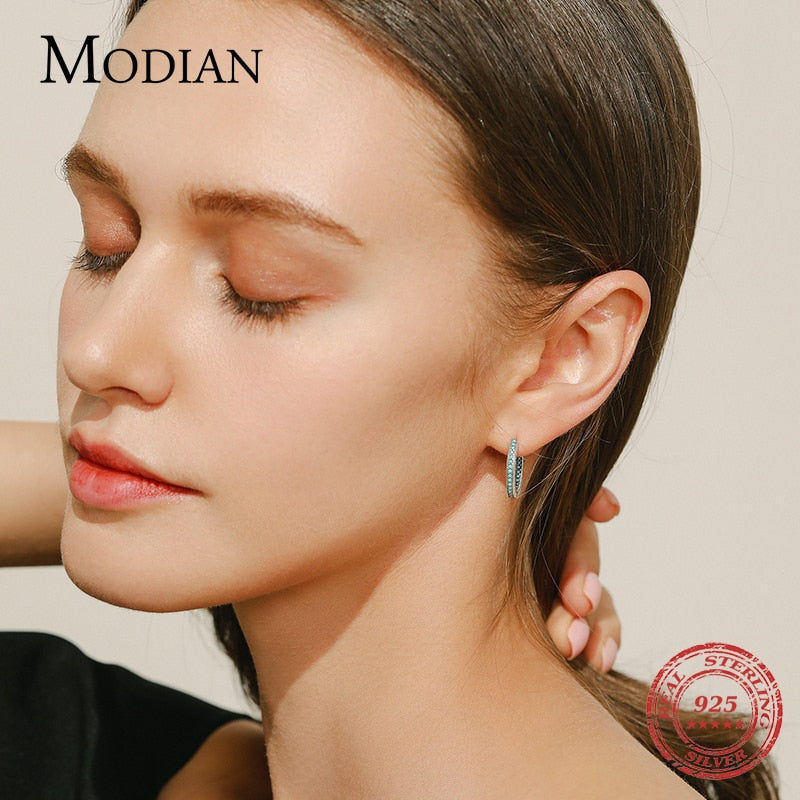 MODIAN Heart To Heart Ear Buckle Pure 925 Sterling Silver Vintage Turquoise Hoop Earrings For Women & Girls Fine Jewelry Gifts