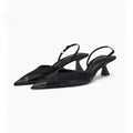 Pointed toe mesh splicing elegant high-heeled shoes, black fashionable back strap buckle elegant stiletto sandals