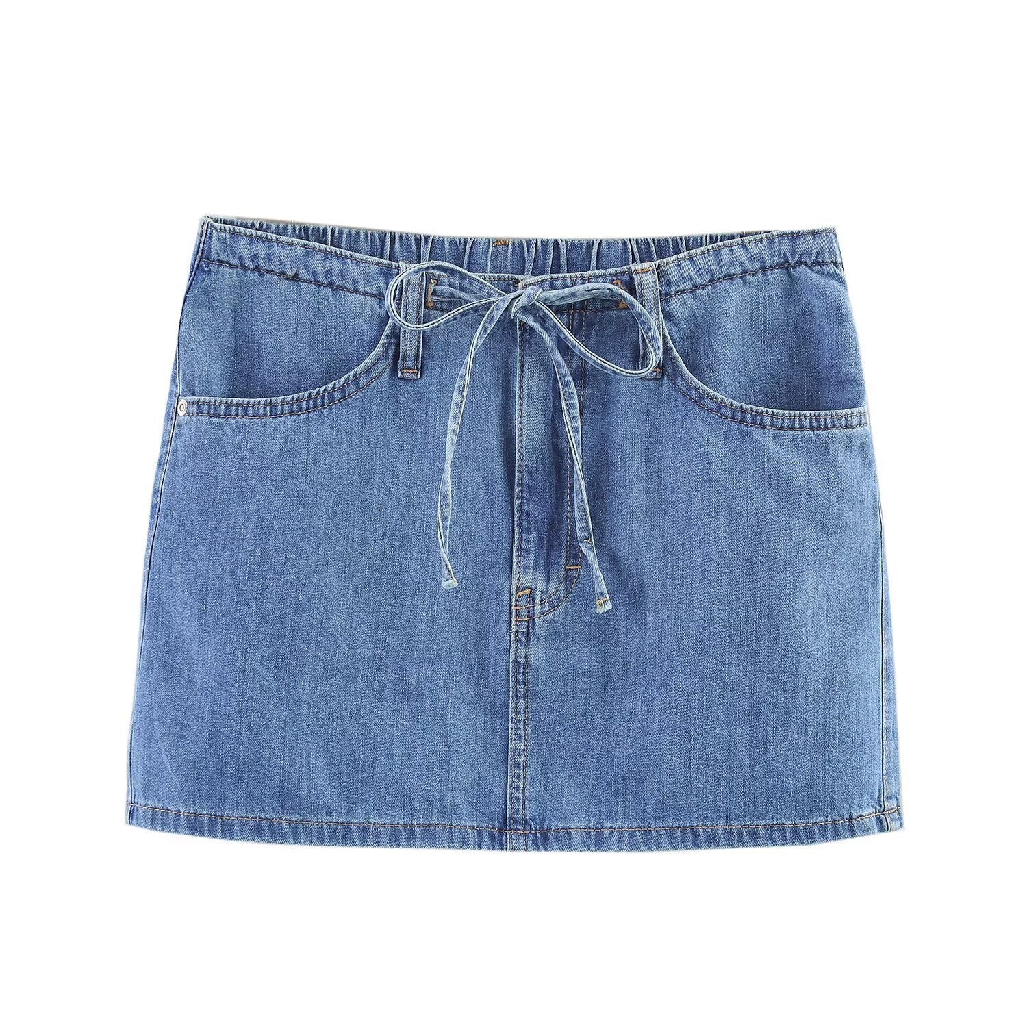 Temperament lace up vintage denim short skirt mini skirt for women