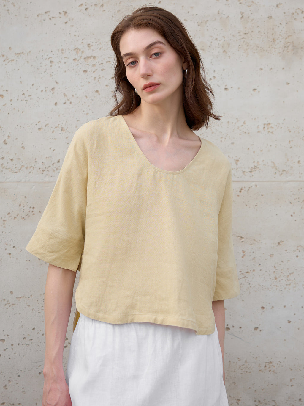 Olive Green Hemp Top Loose Large Size Five-Quarter Sleeve Women's Summer Cotton Linen Mid-Sleeve T-Shirt