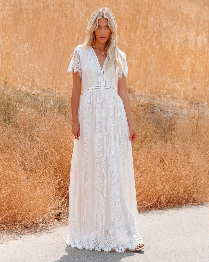 Deep V-Neck Overhead Wedding Dress Long Skirt Factory Direct Supply