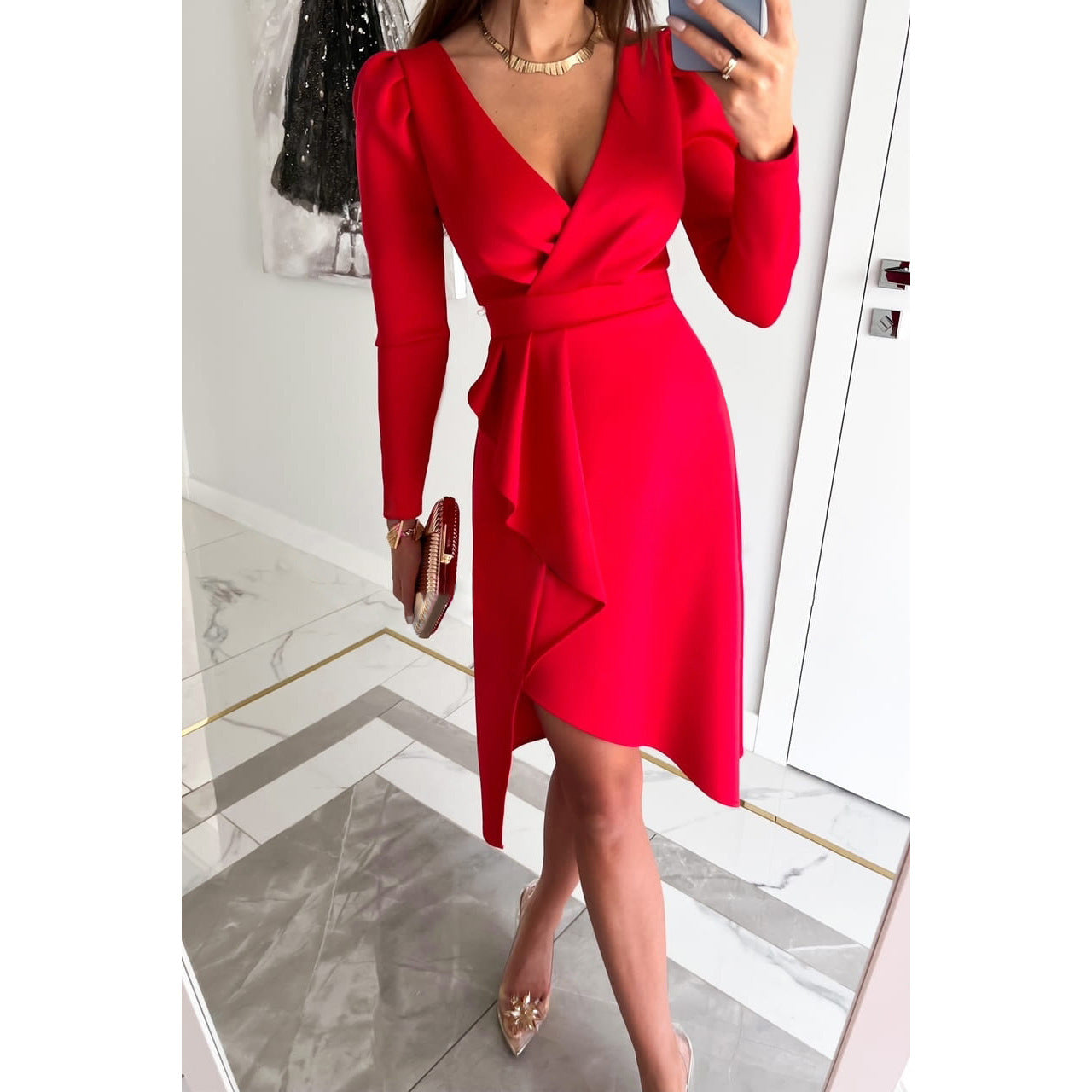 Casual Long Sleeve Dress INS Fashion Women's Party Zipper Dress