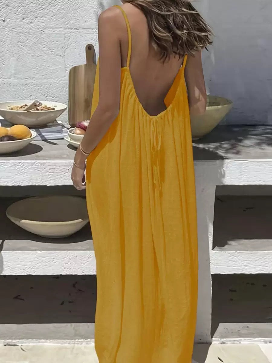 Vestido de Dormir Com Alça Solta Sem Costas Para Mulheres