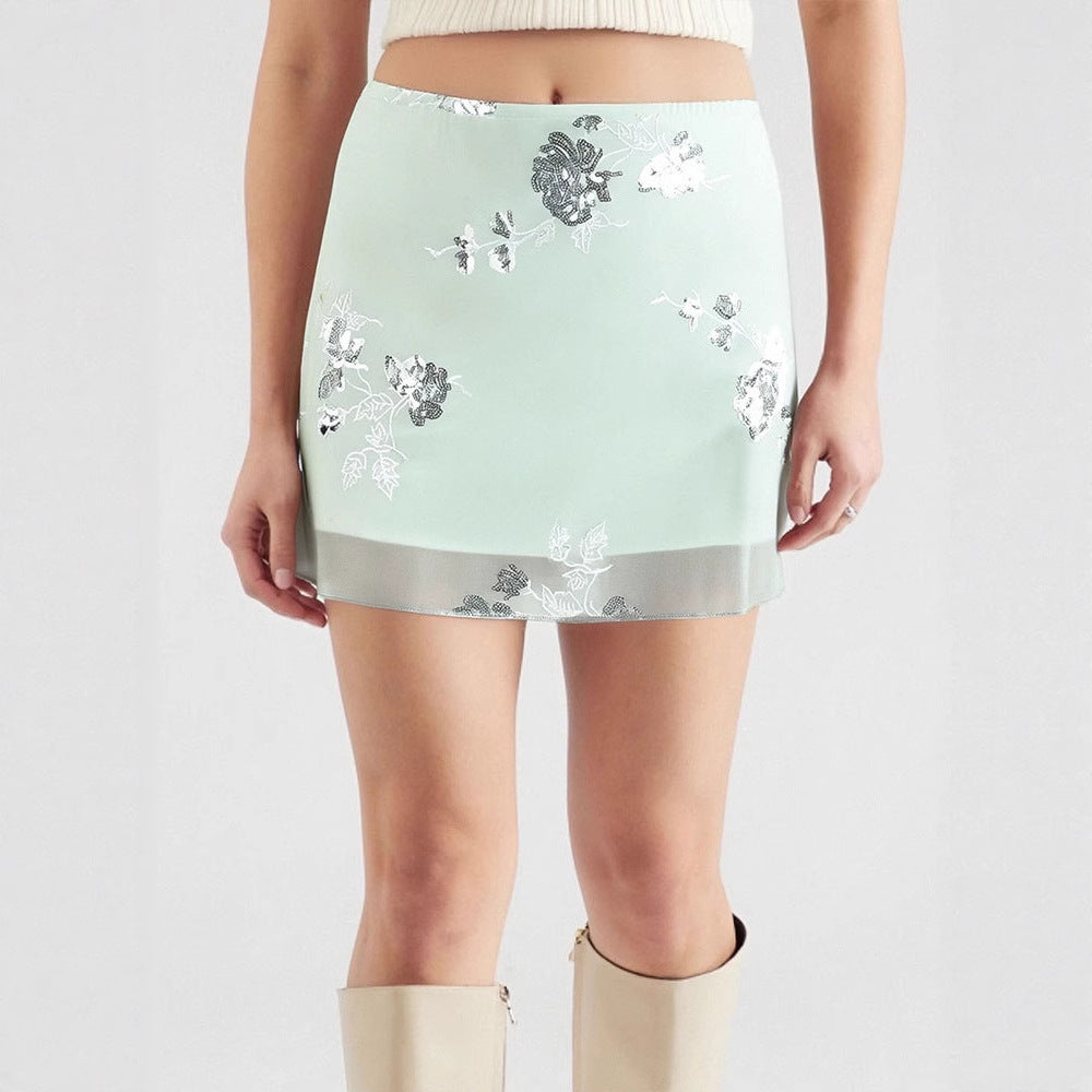 Slimming Short Skirt with Embroidery Print