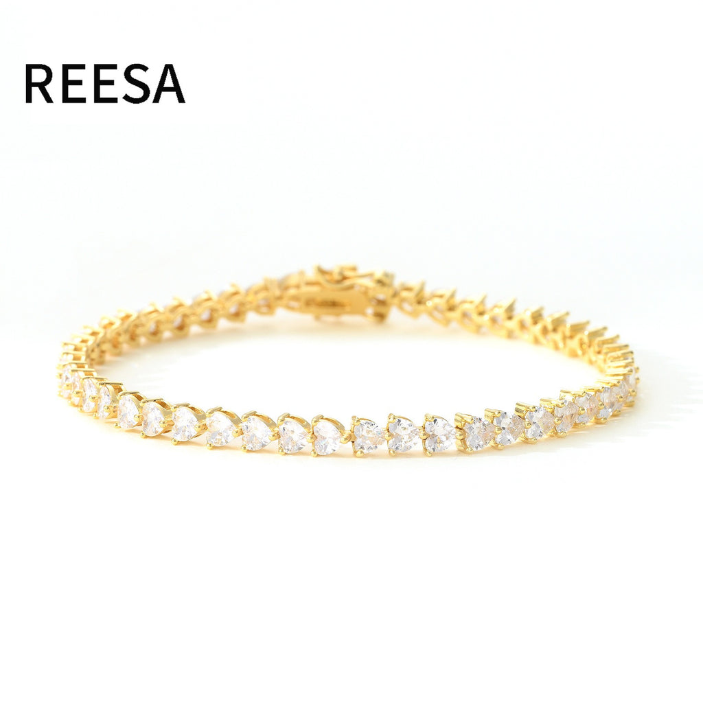 Women's 5mm three-prong heart-shaped tennis chain men's tennis bracelet hip-hop single-row chain jewelry batch