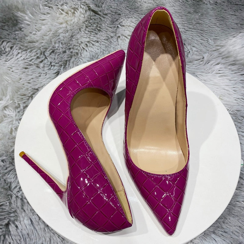 Tikicup Purple Croc-Effect Women Sexy Pattern Extremely High Heels Slip On Pointed Toe Stiletto Pumps Ladies Chic Party Shoes