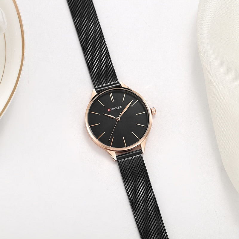 CURREN Women's Watches Luxury Wristwatch Clock for Women Milanese Steel Lady Rose Gold Ladies Watch