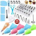 Conjunto de 72 peças numeradas de bicos de pasteleiro, incluindo saco de pasteleiro e utensílios para decoração de bolos e doces.