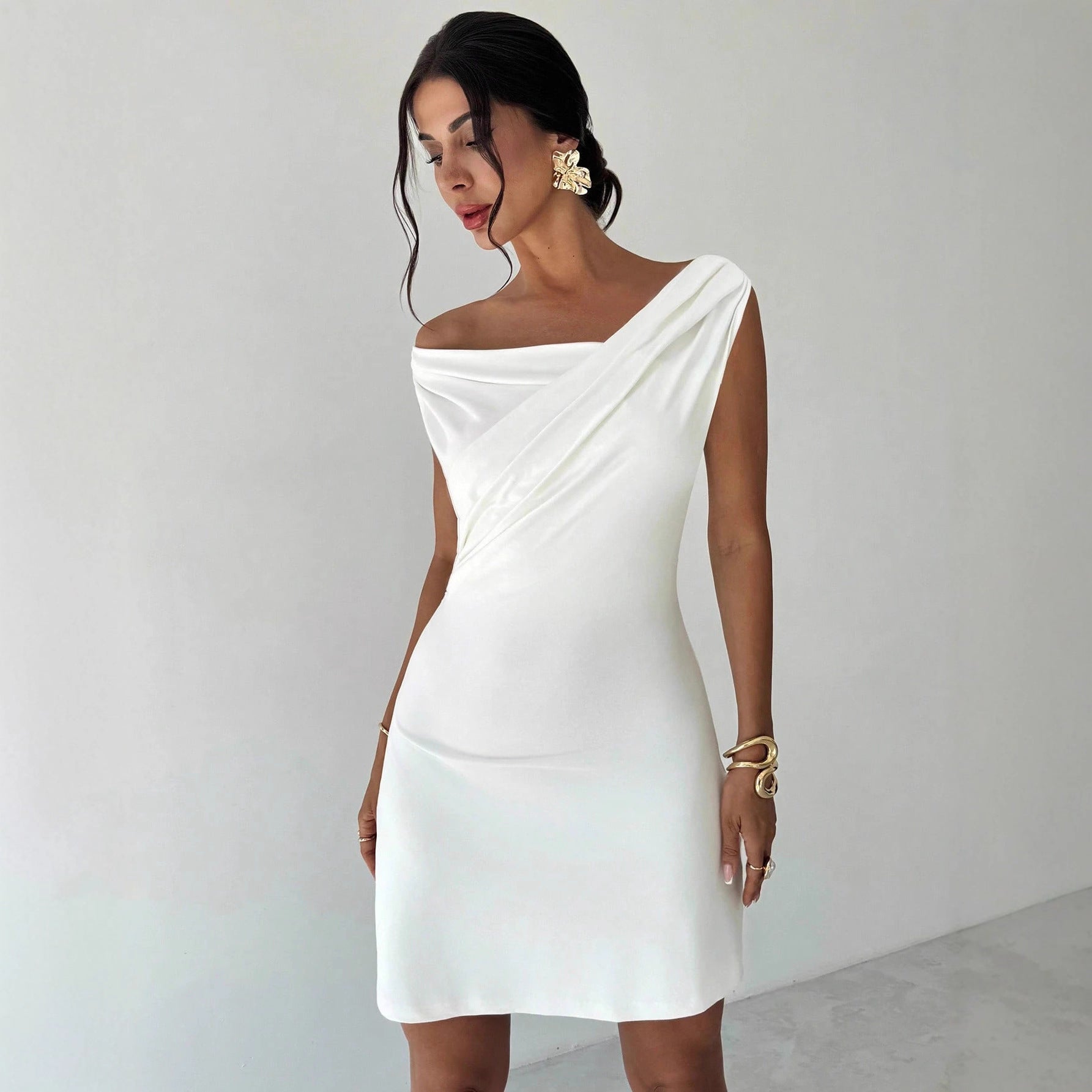 Irregular cross collar patchwork sleeveless double-layer slim fit jumpsuit