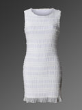 Striped layered hollow-out round-neck sleeveless dress for women