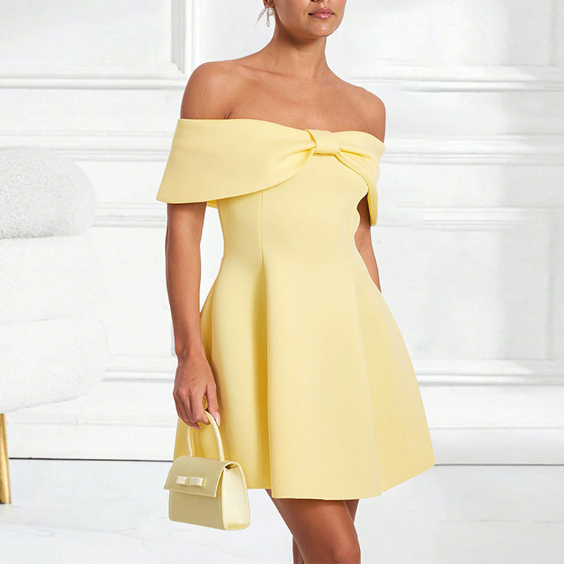 Spring and Summer Evening Dress Women's Princess One-Shoulder Solid Color Elegant Slim Dress