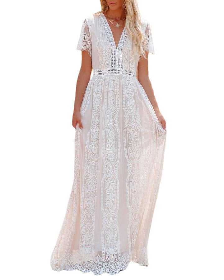 Deep V-Neck Overhead Wedding Dress Long Skirt Factory Direct Supply