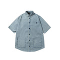 Washed denim shirt with embroidery for men and women