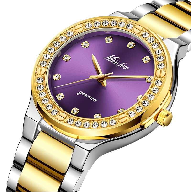 MISSFOX 2742 Elegant Woman Watch Luxury Brand Female Wristwatch Japan Movt 30M Waterproof Gold Expensive Analog Geneva Quartz Watch