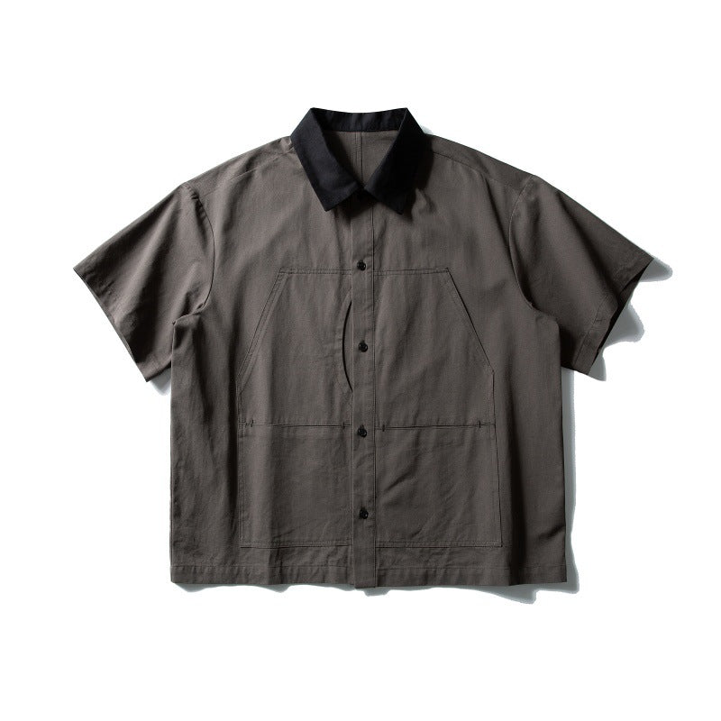 Color collision deconstruction splicing loose workwear shirt for men