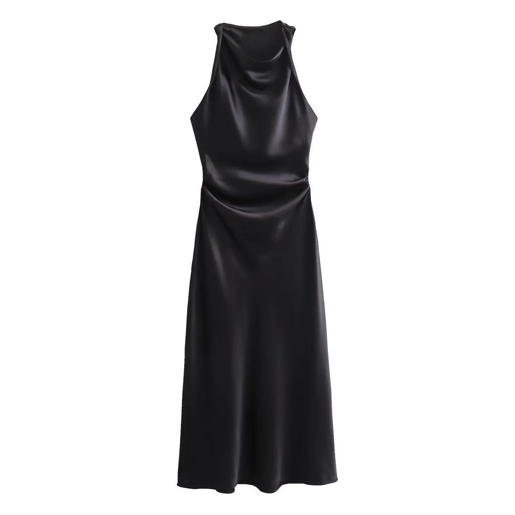 Sleeveless pleated slim fit vest long skirt