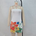 Strapless and waist cinching printed dress