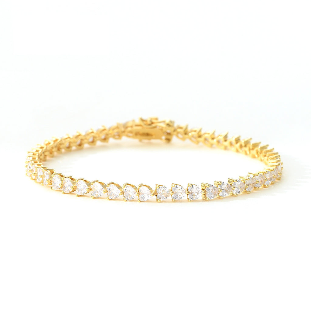 Women's 5mm three-prong heart-shaped tennis chain men's tennis bracelet hip-hop single-row chain jewelry batch
