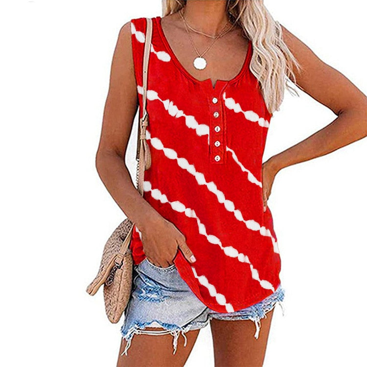 T-shirt women new summer comfortable leisure inclined stripe T-shirt sleeveless collar buttons stripe tshirt MYJ168128