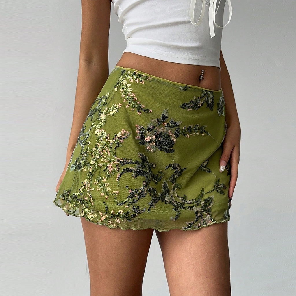 Slimming mesh bead embroidered skirt for women