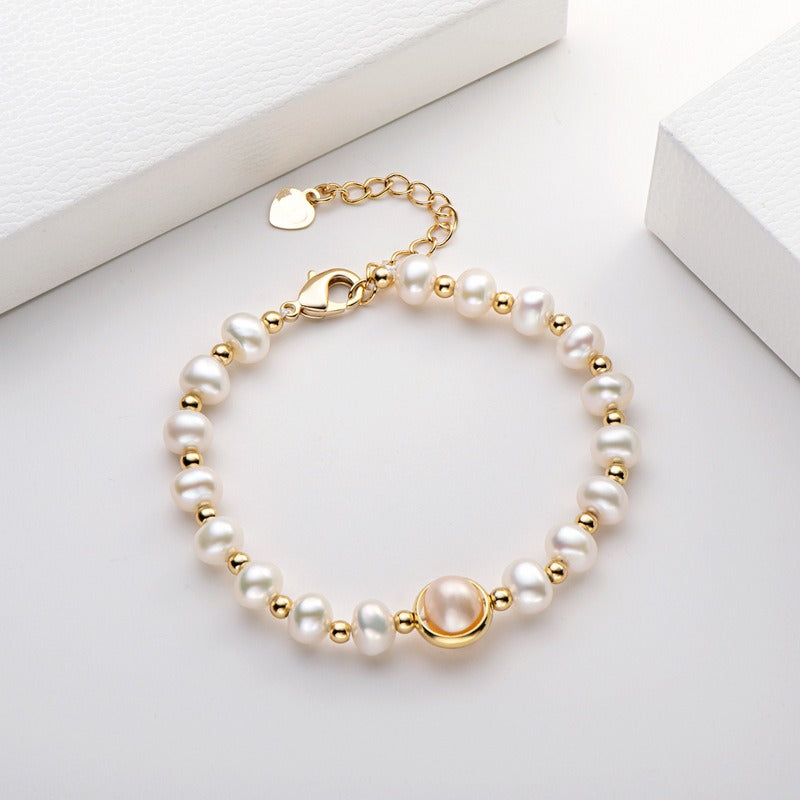 Small Design Luxury and Premium 14K Gold Wrapped Pearl Bracelet Women's Natural Freshwater Pearl Jewelry