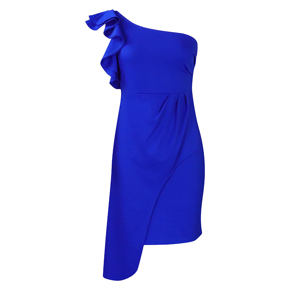 Women's Oblique Collar Ruffle Skirt