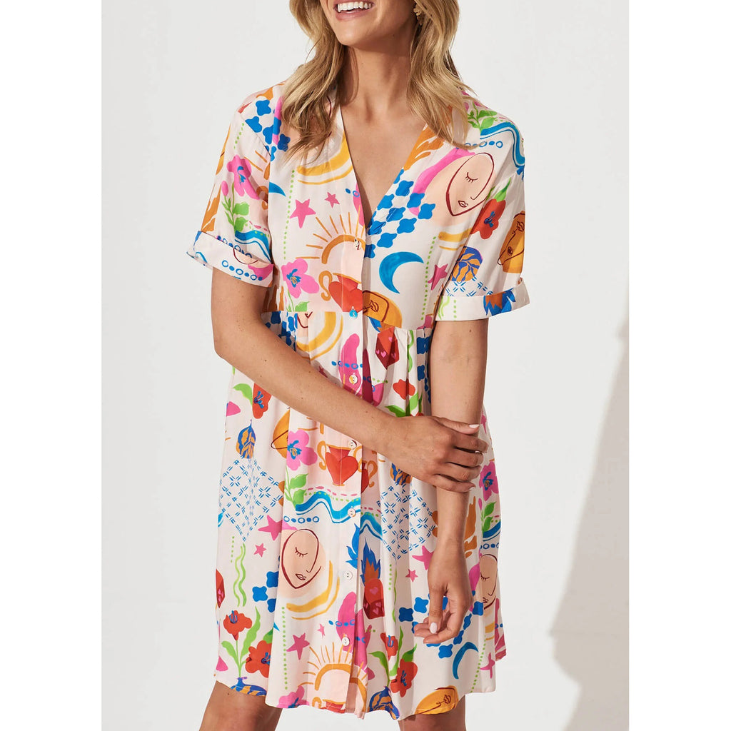 Pocket Casual Single-Breasted Dress INS Loose Vacation Dress for Women