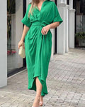 Fashionable Women's High-Waisted Single-Button Long Sleeveless Shirt Dress with Turn-Down Collar and Mid-Length Cut
