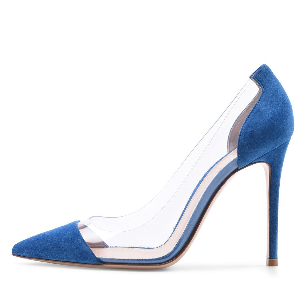 PVC Spliced Pointed High Heel Single Shoes Large Women's Shoes Fashion Shoes
