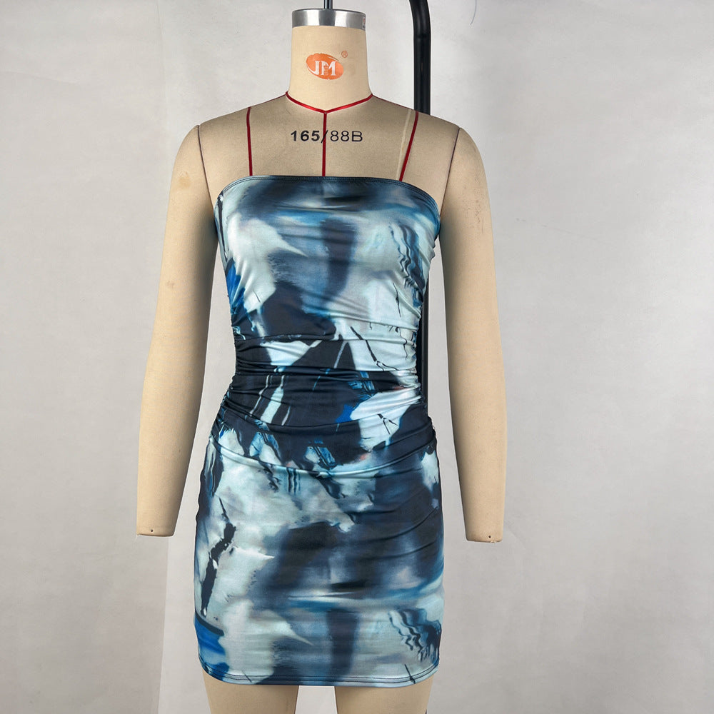Skirt with strapless print and bag buttocks dress