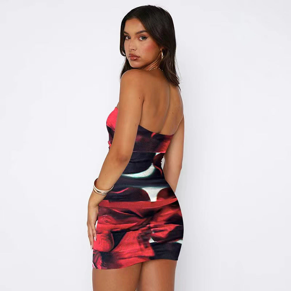 Skirt with strapless print and bag buttocks dress